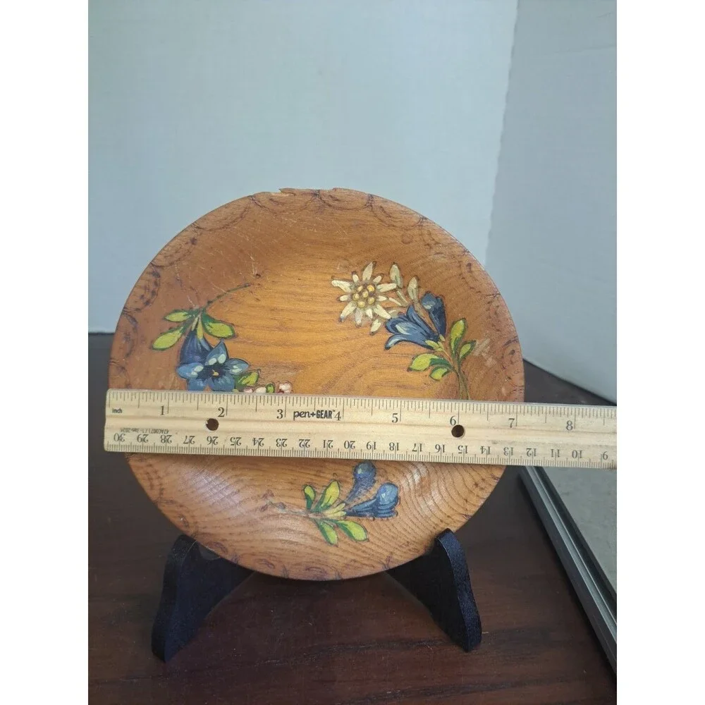 Vintage Alpine Style Floral Handpainted Wooden Decorative Plate